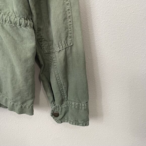 GAP Linen Utility Jacket Womens M Military Green Casual Drawstring Snap Coat - Picture 14 of 16